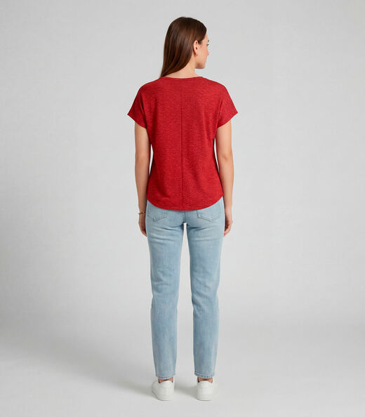 Blusa Feminina Básica Manga Curta Infinita Cor Vermelho