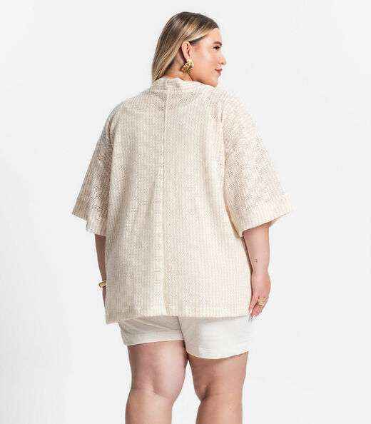 Kimono Feminino Plus Size Em Tricot Secret Glam Bege