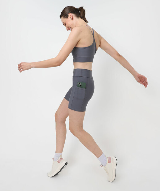 Bermuda Feminina Fitness Bolso Marisa Cinza