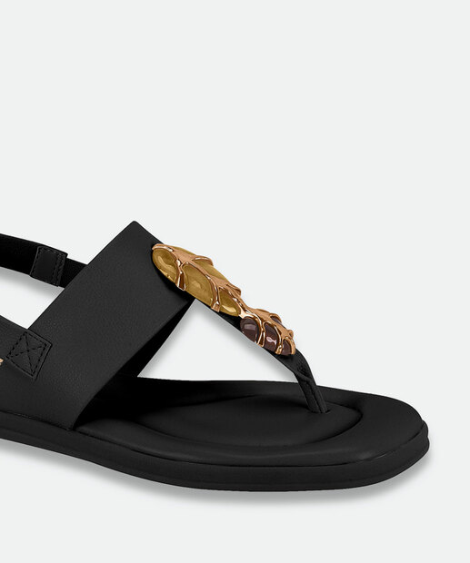 Sandália Feminina Rasteira Pedras Sintéticas Modare Preto