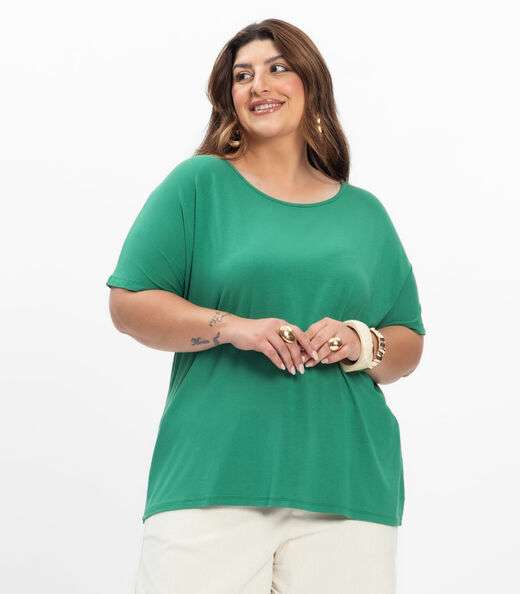 Image_Blusa Manga Curta Feminina Plus Size Secret Glam Verde