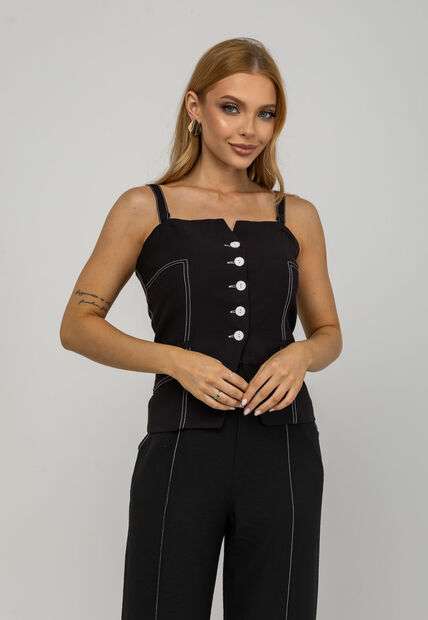 Blusa De Alfaiataria De Alças Com Botões Preto Salvatore