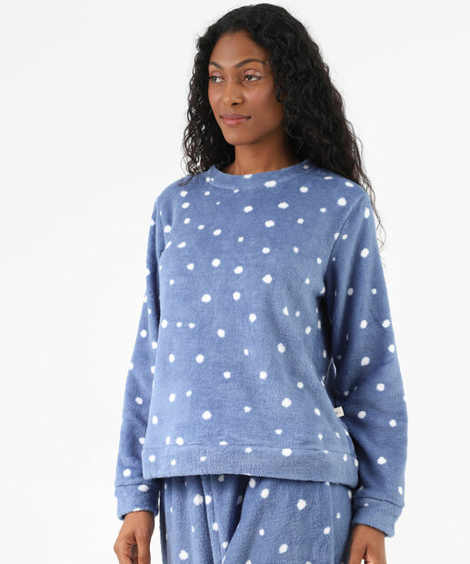 Pijama Feminino Plush Estampa Poá Manga Longa Marisa