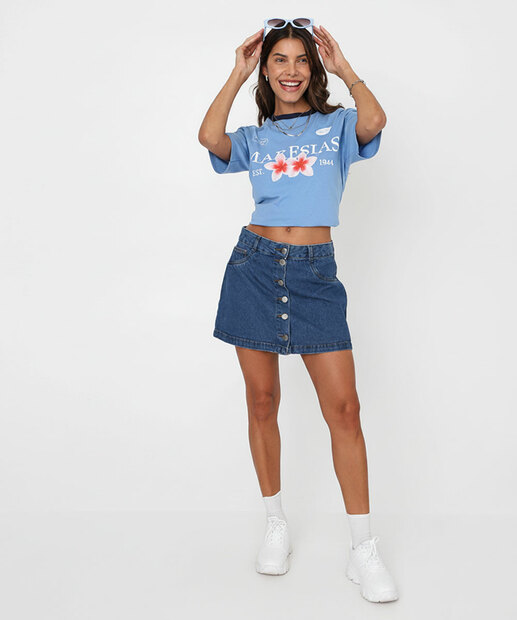 Camiseta Feminina Oversized Estampada Marisa Azul