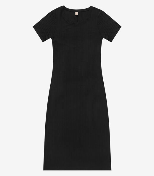 Vestido Midi Ribana Canelada Básico Rovitex Preto