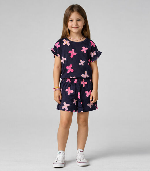 Conjunto Infantil Menina Com Babado Select Azul