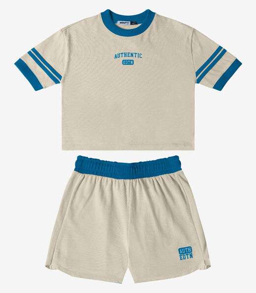 Conjunto Blusa Com Shorts Malhão Feminino Minty Bege