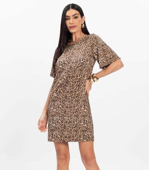 Image_Vestido Curto Estampado Feminino Rovitex Marrom