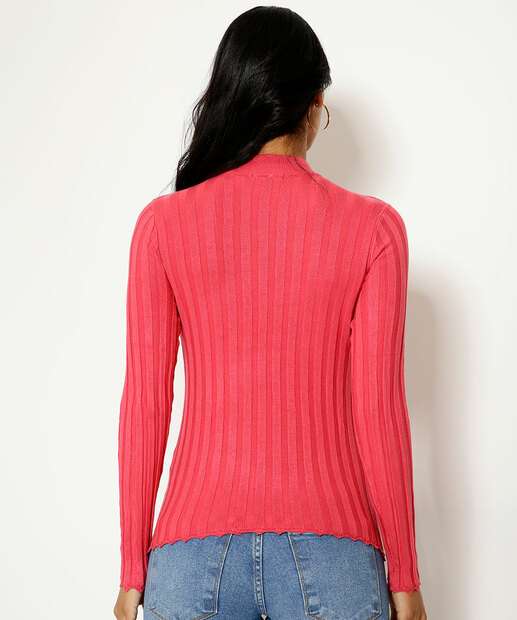 Suéter Feminino Canelado Gola Alta Marisa