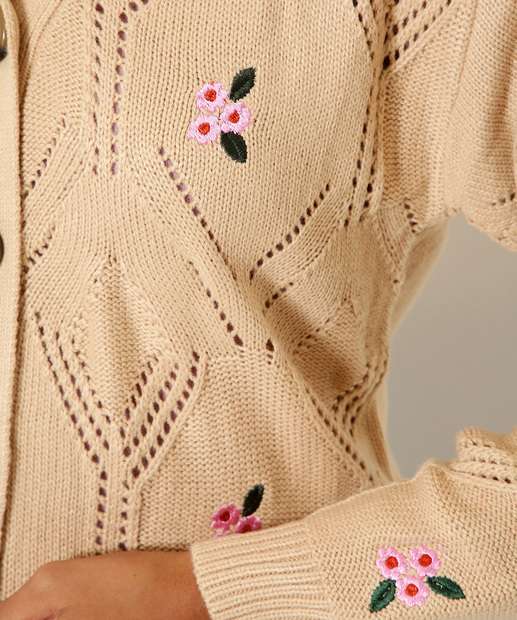 Cardigan Feminino Tricô Floral Marisa