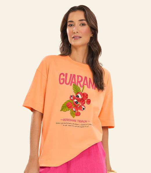 T- Shirt Overzised Meia Malha Feminina Rovitex Laranja