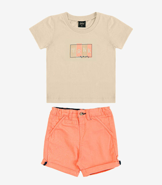 Conjunto Infantil Camiseta Com Bermuda Trick Nick Bege