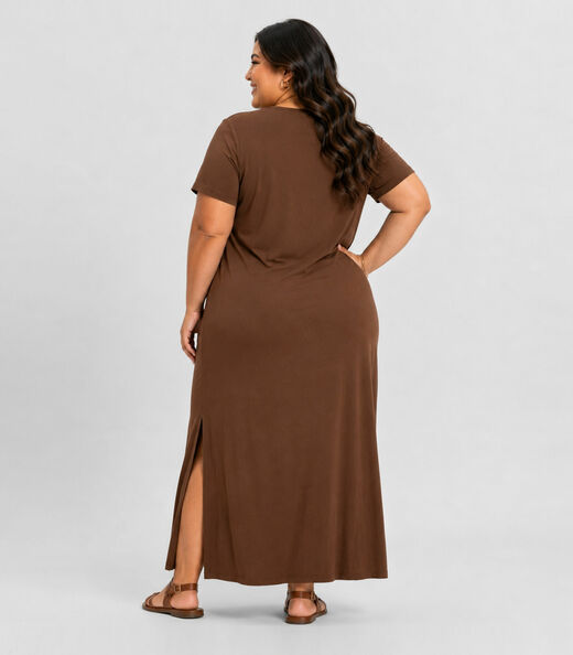 Vestido Feminino Midi Plus Size Infinita Cor Marrom