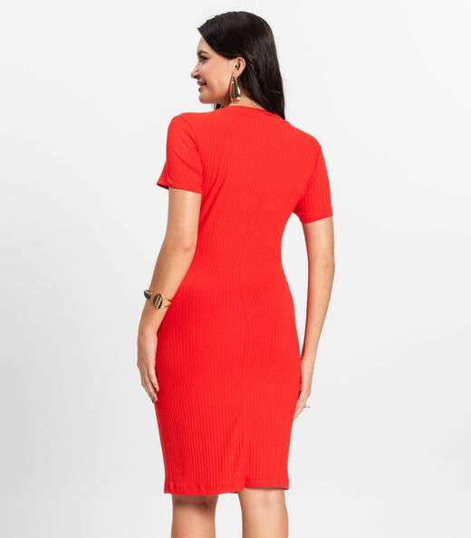 Vestido Feminino Em Ribana Canelada Rovitex Laranja