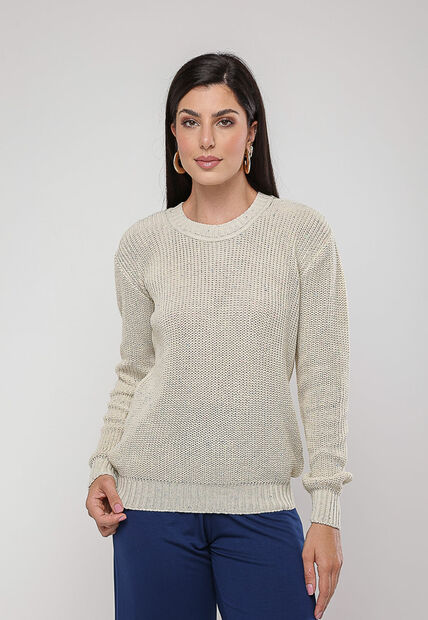 Blusa de Tricot em Fio Boton? Marfim Salvatore