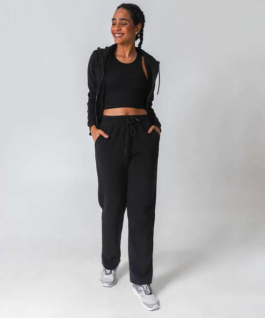 Image_Calça Feminina Moletom Fitness Reta Marisa Preto