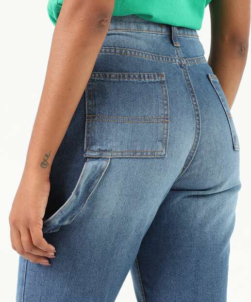 Calça Slouchy Jeans Feminina Cintura Alta Azul
