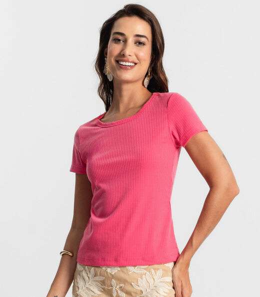Blusa Feminina Manga Curta Canelada KO Rosa