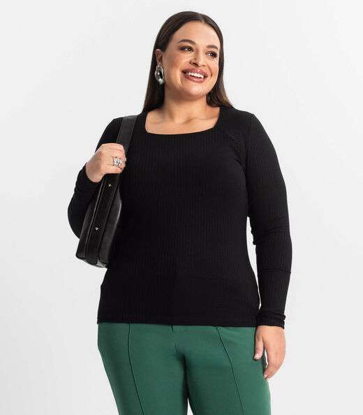 Image_Blusa Plus Size Em Ribana Canelada  Secret Glam Preto