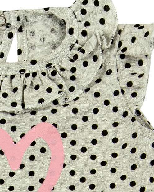 Macacão Bebê Malha Viscose Crepe Estampado Bolinhas Coração - Mescla