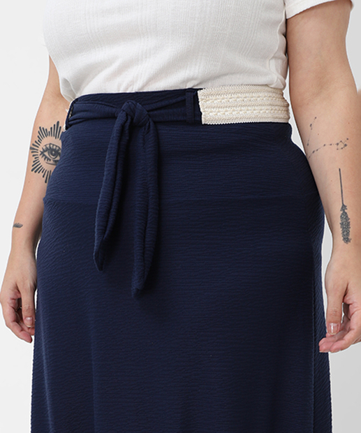 Saia Plus Size Midi Feminina Amarração Marisa Azul