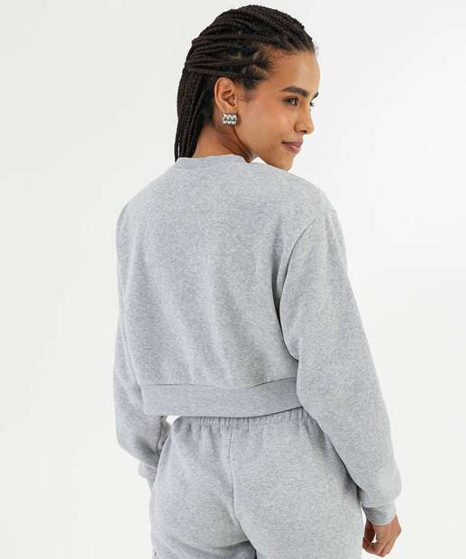 Blusão Feminino Cropped Moletom Estampado Marisa Cinza