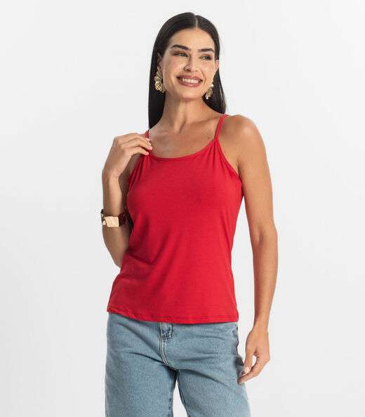 Blusa de Alça Feminina Viscotorcion Básica Rovitex Vermelho