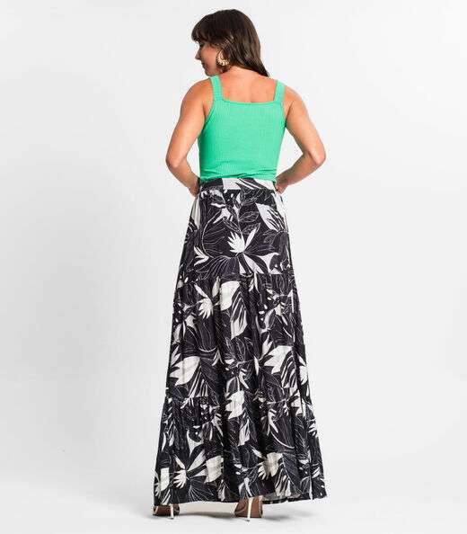 Saia Longa Feminina Estampada Rovitex Preto