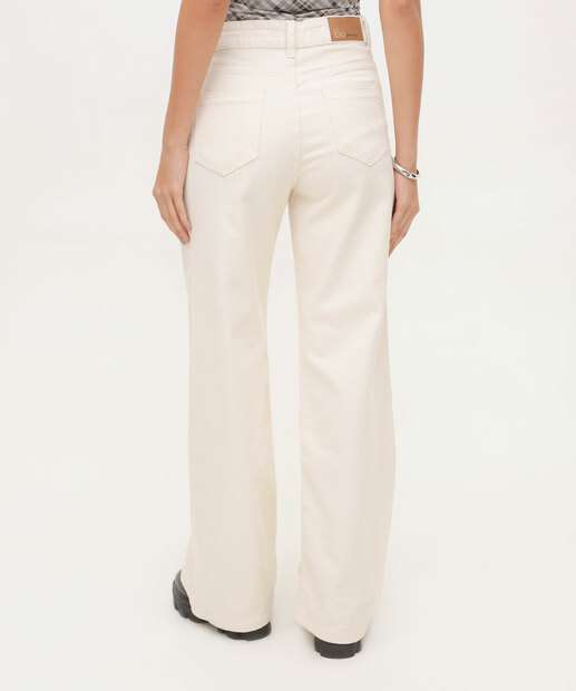 Calça Sarja Wide Leg Bolsos Feminina 