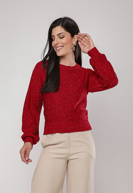 Image_Blusa de Tricot em Fio Boton? Gola Redonda Vermelho Salvatore