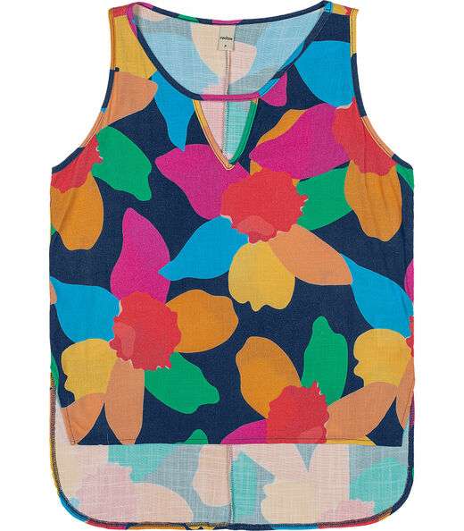 Regata Feminina Flores Assimétrica Rovitex Azul