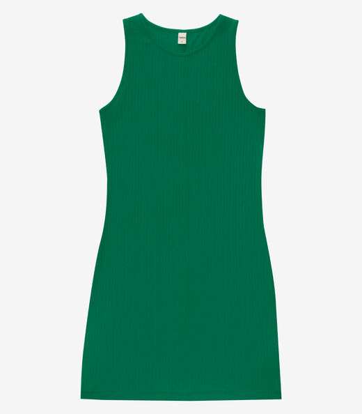 Vestido Curto Em Ribana Canelada Rovitex Verde