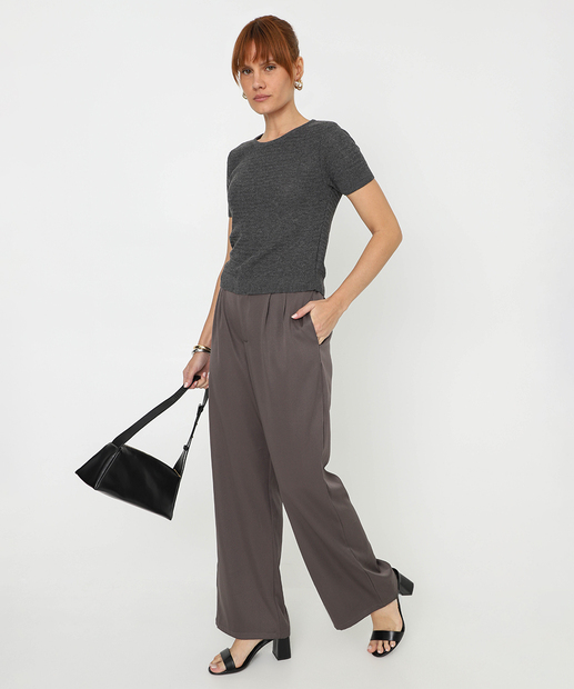 Blusa Feminina Tricô Manga Curta Marisa Cinza