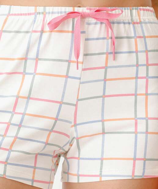 Short Pijama Feminino Avulso Xadrez Marisa Off White