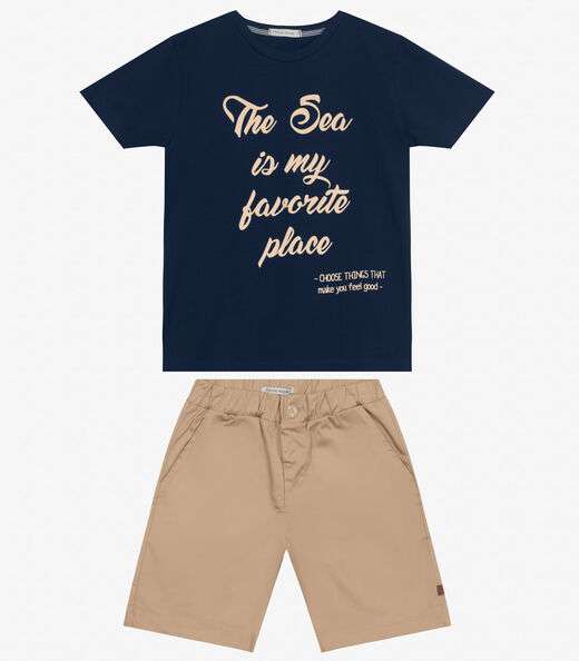Conjunto Infantil Camiseta com Bermuda Trick Nick Azul Marinho
