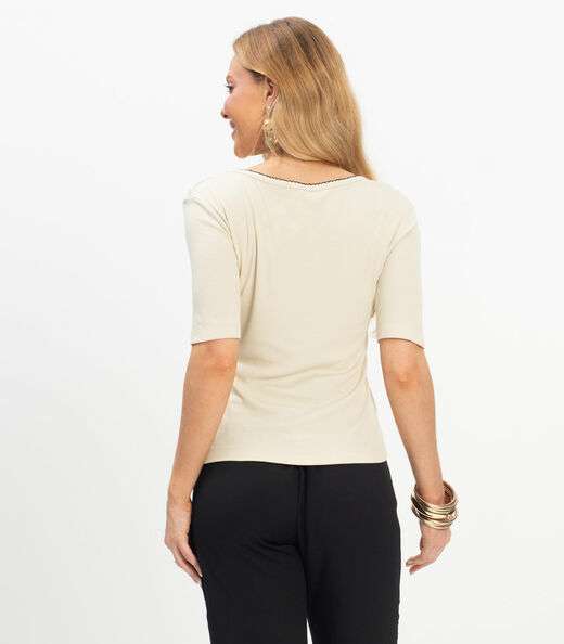 Blusa Feminina Ribana de Viscose Rovitex Bege