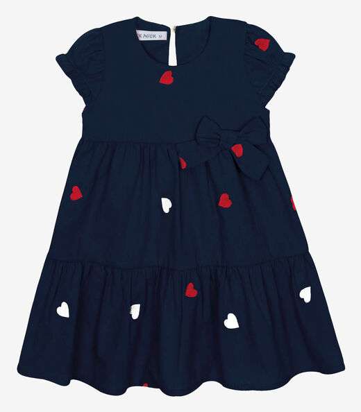 Vestido Infantil Tricoline Corações Trick Nick Azul