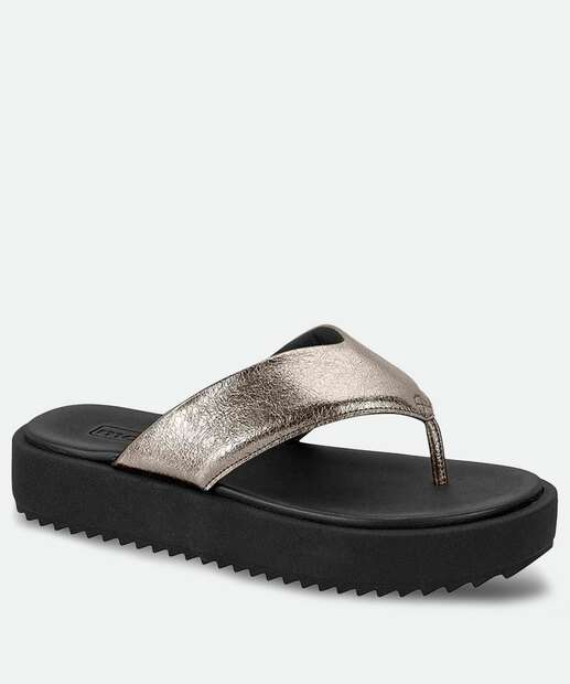 Tamanco Feminino Tiras Flatform Metalizado Moleca 