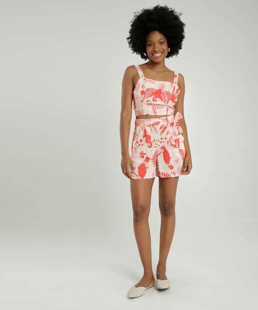 Blusa Cropped Feminina Estampa Tropical Marisa
