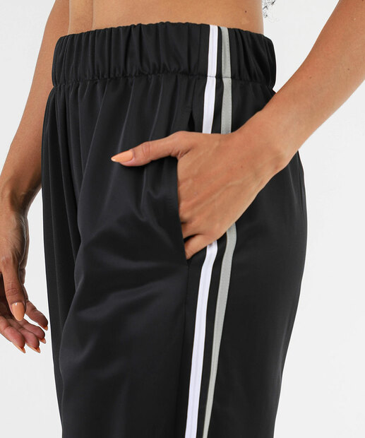 Calça Fitness Feminina Helanca Listras Marisa Preto