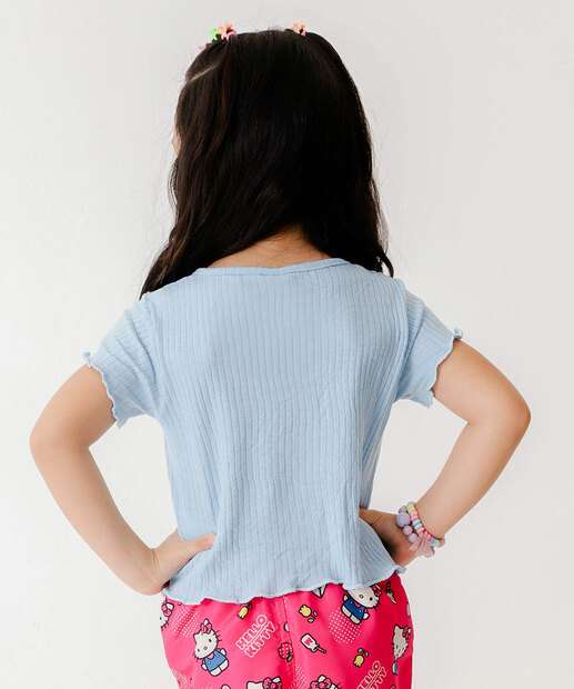 Blusa Infantil Canelada Manga Curta Tam 4 a 10