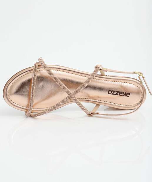 Sandália Feminina Salto Grosso Metalizada Rosê