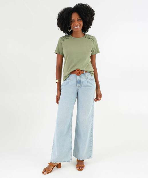 Blusa Feminina Recorte Manga Curta Marisa Verde