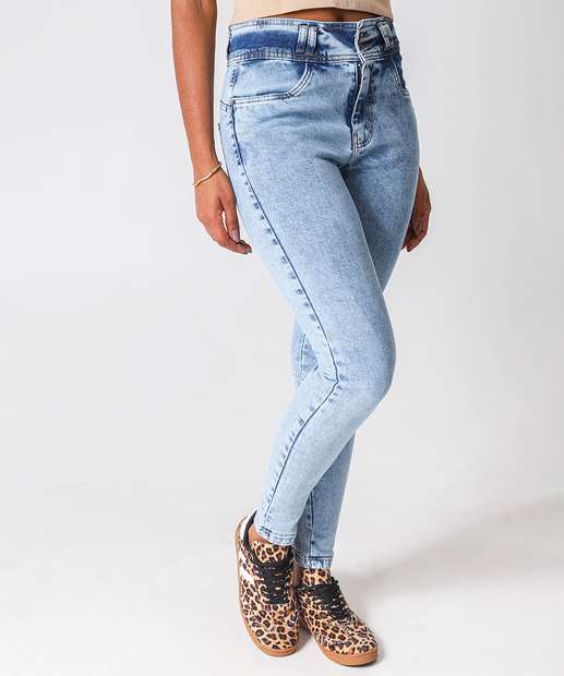 Calça Jeans Skinny Feminina Marmorizada Azul
