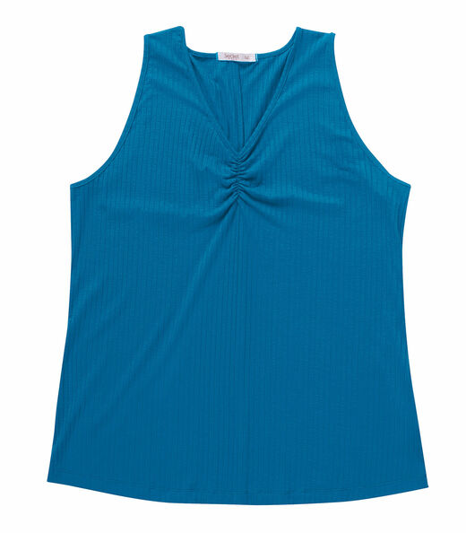 Regata Plus Size Em Ribana Canelada Secret Glam Azul