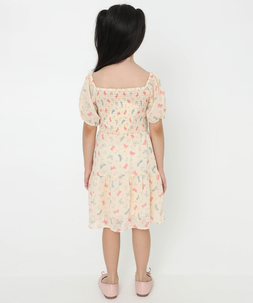 Vestido Infantil Chiffon Lastex Borboletas Marisa Tam 4 a 10 Bege