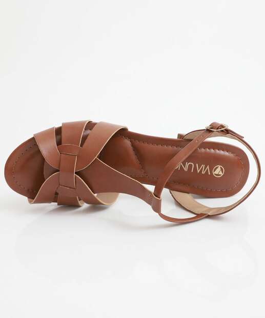 Sandália Feminina Salto Grosso Via Uno Marrom