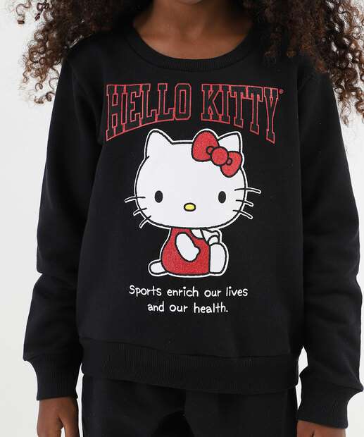 Conjunto Infantil Moletom Hello Kitty Tam 4 a 10 Preto