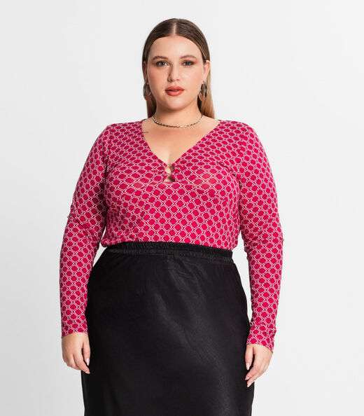 Blusa Feminina Manga Longa Plus Size Secret Glam Vermelho