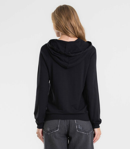 Blusão Feminino Com Capuz Em Molecotton Rovitex Preto